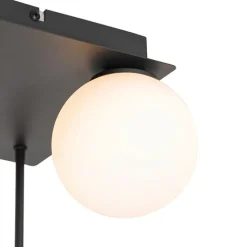 Moderne plafondlamp zwart met opaal glas 5-lichts- Athens