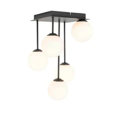 Moderne plafondlamp zwart met opaal glas 5-lichts- Athens