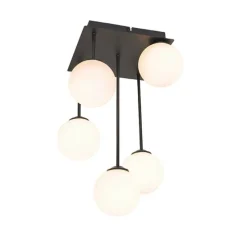 Moderne plafondlamp zwart met opaal glas 5-lichts- Athens