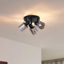 Moderne plafondlamp zwart met smoke glas rond 3-lichts - Cilin