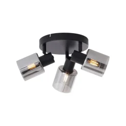 Moderne plafondlamp zwart met smoke glas rond 3-lichts - Cilin