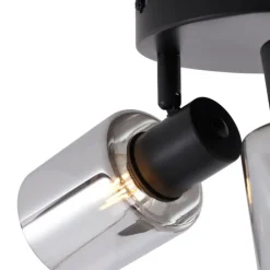 Moderne plafondlamp zwart met smoke glas rond 3-lichts - Cilin