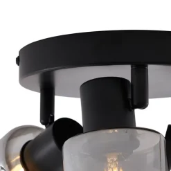 Moderne plafondlamp zwart met smoke glas rond 3-lichts - Cilin