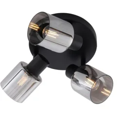 Moderne plafondlamp zwart met smoke glas rond 3-lichts - Cilin