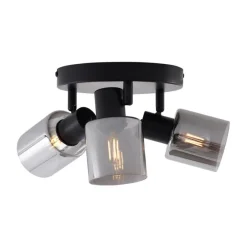 Moderne plafondlamp zwart met smoke glas rond 3-lichts - Cilin