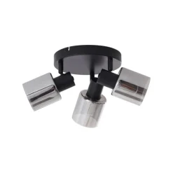 Moderne plafondlamp zwart met smoke glas rond 3-lichts - Cilin