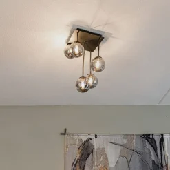 Moderne plafondlamp zwart 5-lichts met smoke glas - Athens