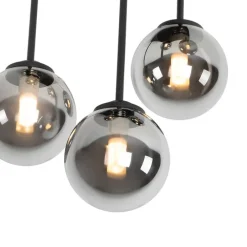 Moderne plafondlamp zwart 5-lichts met smoke glas - Athens
