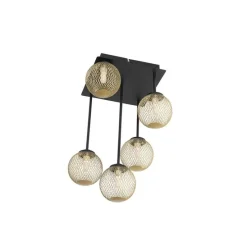 Moderne plafondlamp zwart met goud 5-lichts - Athens Wire