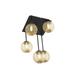Moderne plafondlamp zwart met goud 5-lichts - Athens Wire
