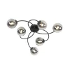 Moderne plafondlamp zwart 6-lichts met smoke glas - Athens