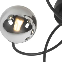 Moderne plafondlamp zwart 6-lichts met smoke glas - Athens