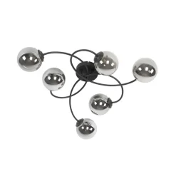 Moderne plafondlamp zwart 6-lichts met smoke glas - Athens