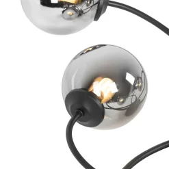 Moderne plafondlamp zwart 6-lichts met smoke glas - Athens