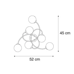 Moderne plafondlamp zwart 6-lichts met smoke glas - Athens