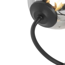 Moderne plafondlamp zwart 6-lichts met smoke glas - Athens