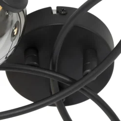 Moderne plafondlamp zwart 6-lichts met smoke glas - Athens