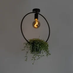 Moderne plafondlamp zwart met glas rond - Roslini