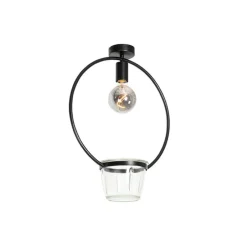 Moderne plafondlamp zwart met glas rond - Roslini