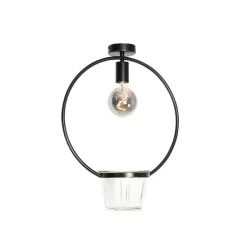 Moderne plafondlamp zwart met glas rond - Roslini