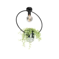 Moderne plafondlamp zwart met glas rond - Roslini