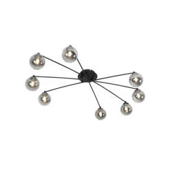 Moderne plafondlamp zwart 8-lichts met smoke glas - Athens