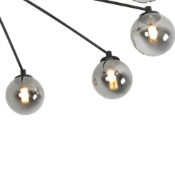 Moderne plafondlamp zwart 8-lichts met smoke glas - Athens