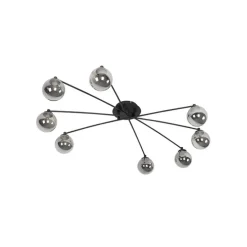 Moderne plafondlamp zwart 8-lichts met smoke glas - Athens