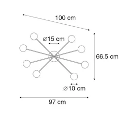 Moderne plafondlamp zwart 8-lichts met smoke glas - Athens