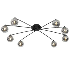 Moderne plafondlamp zwart 8-lichts met smoke glas - Athens