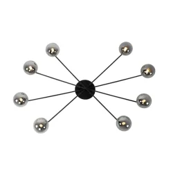 Moderne plafondlamp zwart 8-lichts met smoke glas - Athens