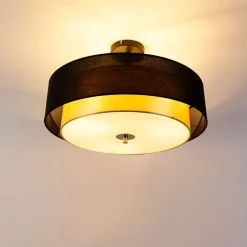 Moderne plafondlamp zwart met goud 50 cm 3-lichts - Drum Duo