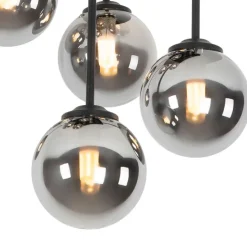 Moderne plafondlamp zwart 9-lichts met smoke glas - Athens