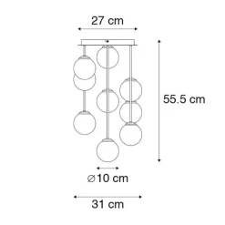 Moderne plafondlamp zwart 9-lichts met smoke glas - Athens