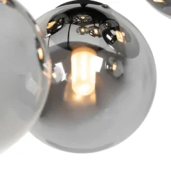 Moderne plafondlamp zwart 9-lichts met smoke glas - Athens