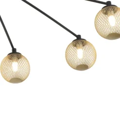 Moderne plafondlamp zwart met goud 8-lichts - Athens Wire
