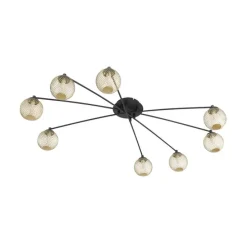 Moderne plafondlamp zwart met goud 8-lichts - Athens Wire
