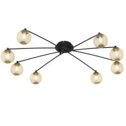 Moderne plafondlamp zwart met goud 8-lichts - Athens Wire