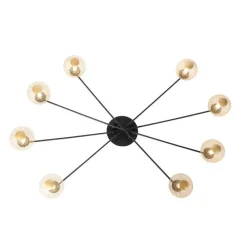 Moderne plafondlamp zwart met goud 8-lichts - Athens Wire