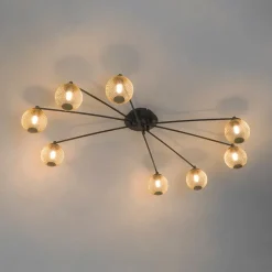 Moderne plafondlamp zwart met goud 8-lichts - Athens Wire
