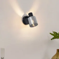 Moderne plafondlamp zwart met smoke glas rond - Cilin