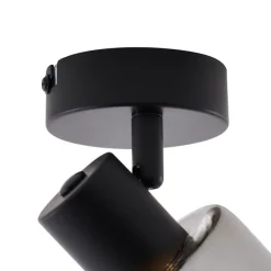 Moderne plafondlamp zwart met smoke glas rond - Cilin