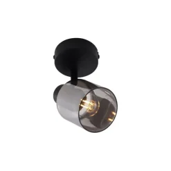 Moderne plafondlamp zwart met smoke glas rond - Cilin