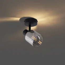 Moderne plafondlamp zwart met smoke glas rond - Cilin