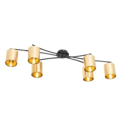 Moderne plafondlamp zwart met goud 6-lichts - Lofty