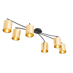 Moderne plafondlamp zwart met goud 6-lichts - Lofty