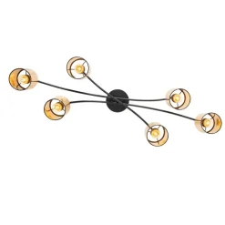 Moderne plafondlamp zwart met goud 6-lichts - Lofty