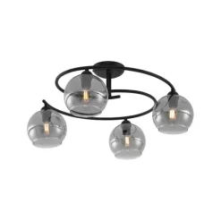 Moderne plafondlamp zwart met smoke glas 4-lichts - Alanis