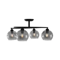 Moderne plafondlamp zwart met smoke glas 4-lichts - Alanis