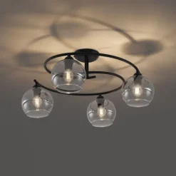 Moderne plafondlamp zwart met smoke glas 4-lichts - Alanis